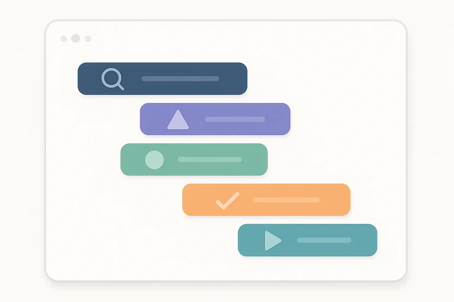 Minimal Notion-style Gantt chart showing phases of building a SoundCloud-like app with icons for each project stage.