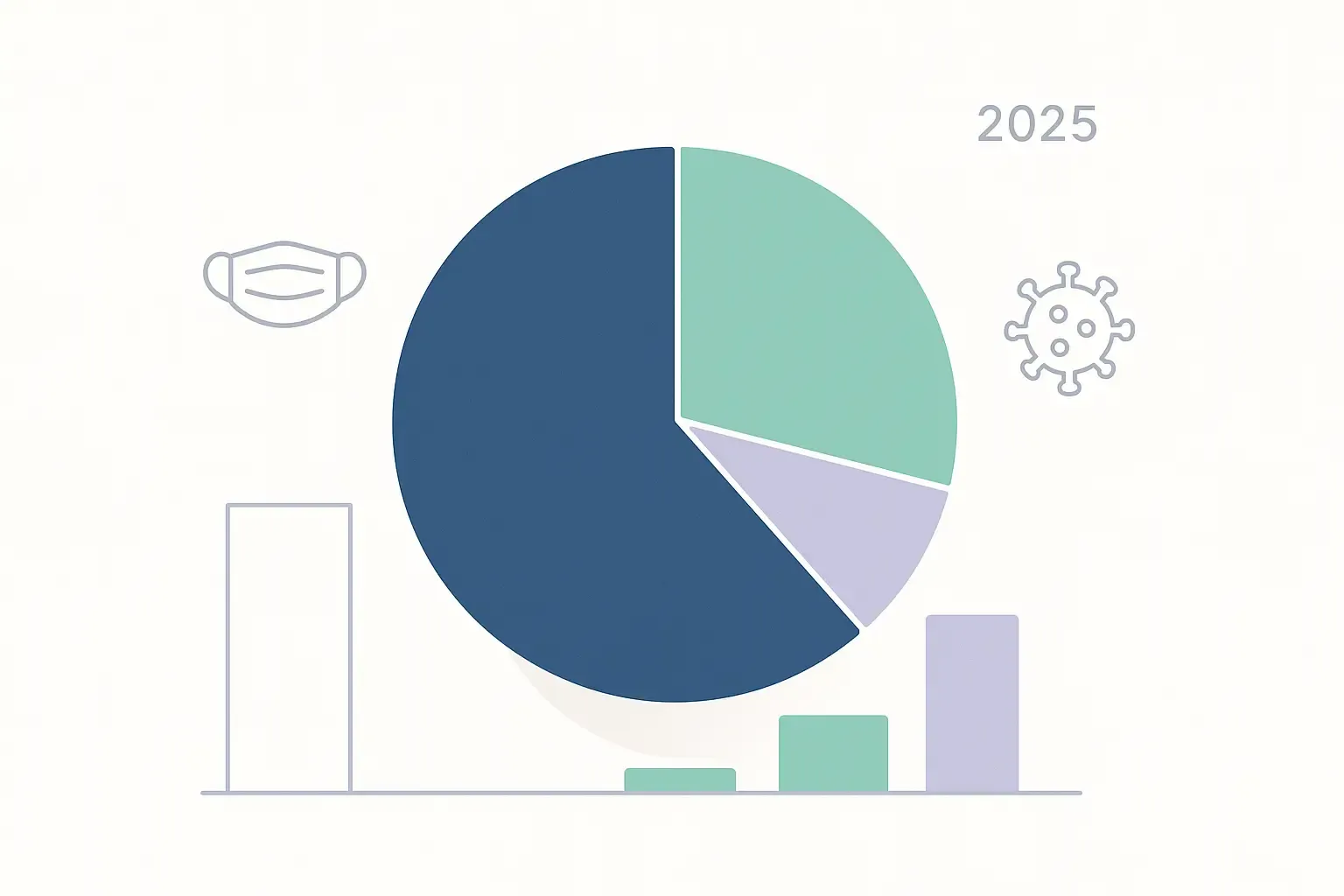 Minimal infographic of 2025 global food delivery with DoorDash dominance, growth charts, and subtle pandemic icons.
