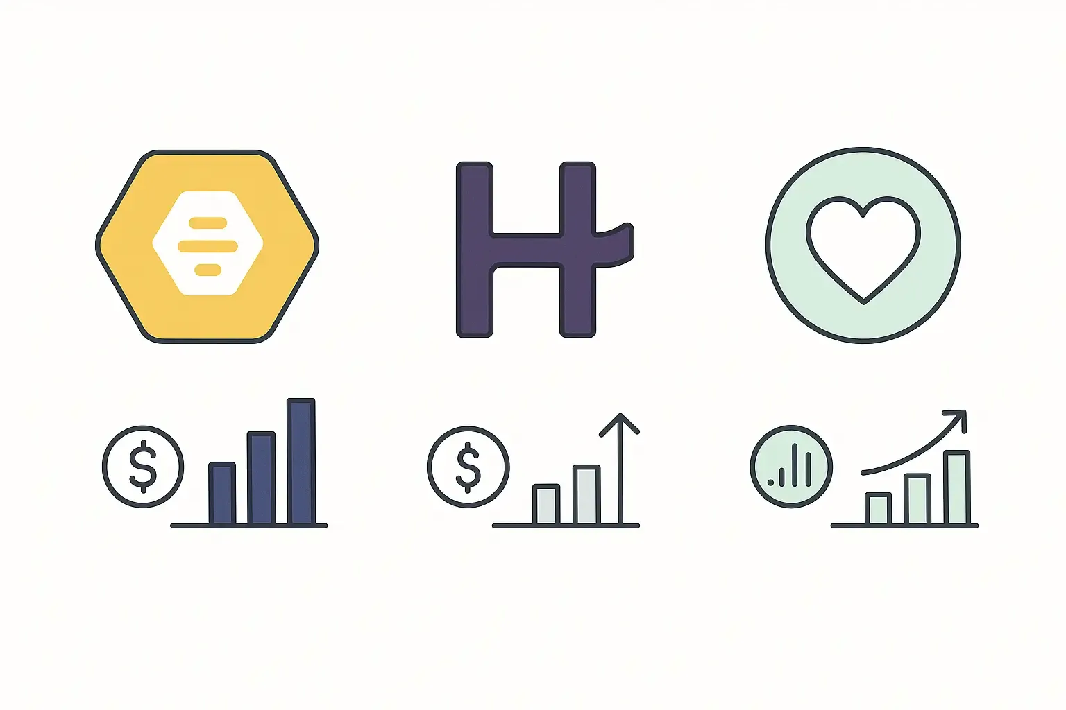 Minimal Notion-style comparison of Bumble, Hinge, and Coffee Meets Bagel logos with visual stats for cost and user growth.
