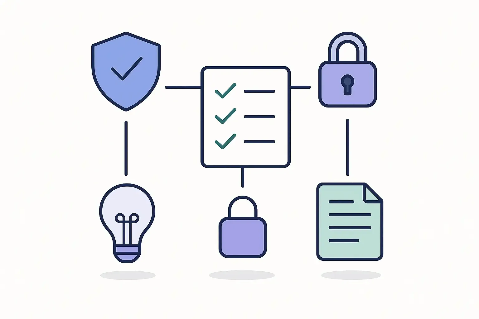 Minimal Notion-style diagram showing legal checklist icons for compliance, privacy, IP, and user agreements for taxi apps.