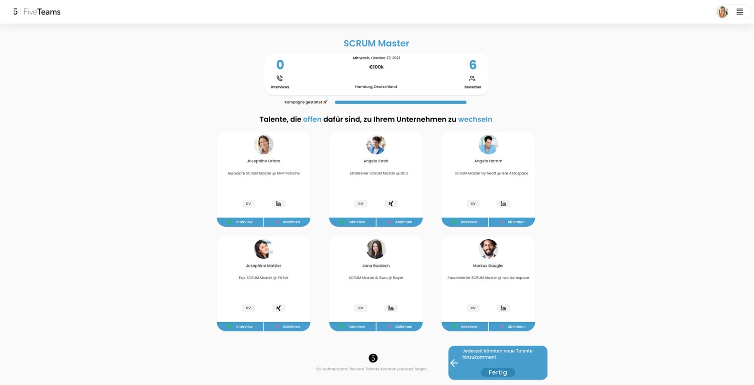 A screenshot of FiveTeams, a No Code recruitment platform built with Bubble